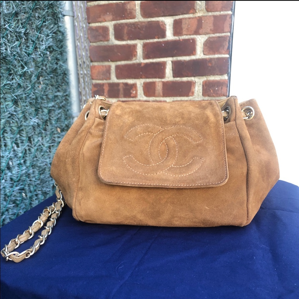 Chanel Vintage CC Accordion Flap Bag Suede Small